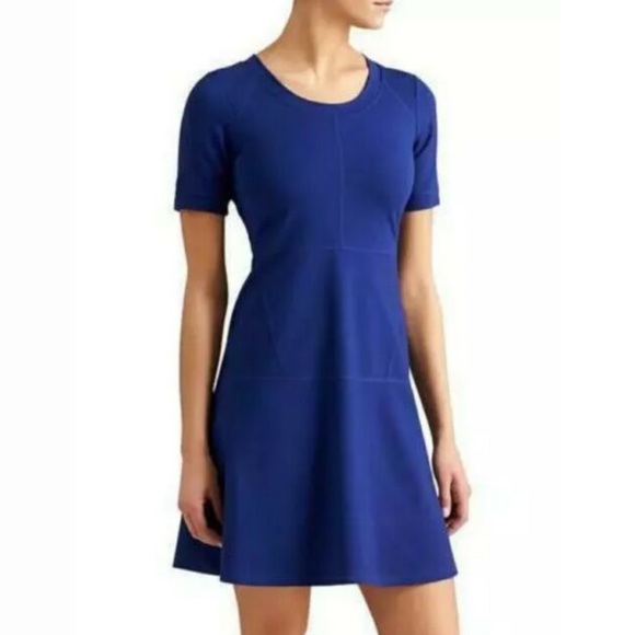 Athleta Dresses & Skirts - EUC Athleta Electric Blue Purple Space Dye Fit Flare Sweatshirt Skater Dress